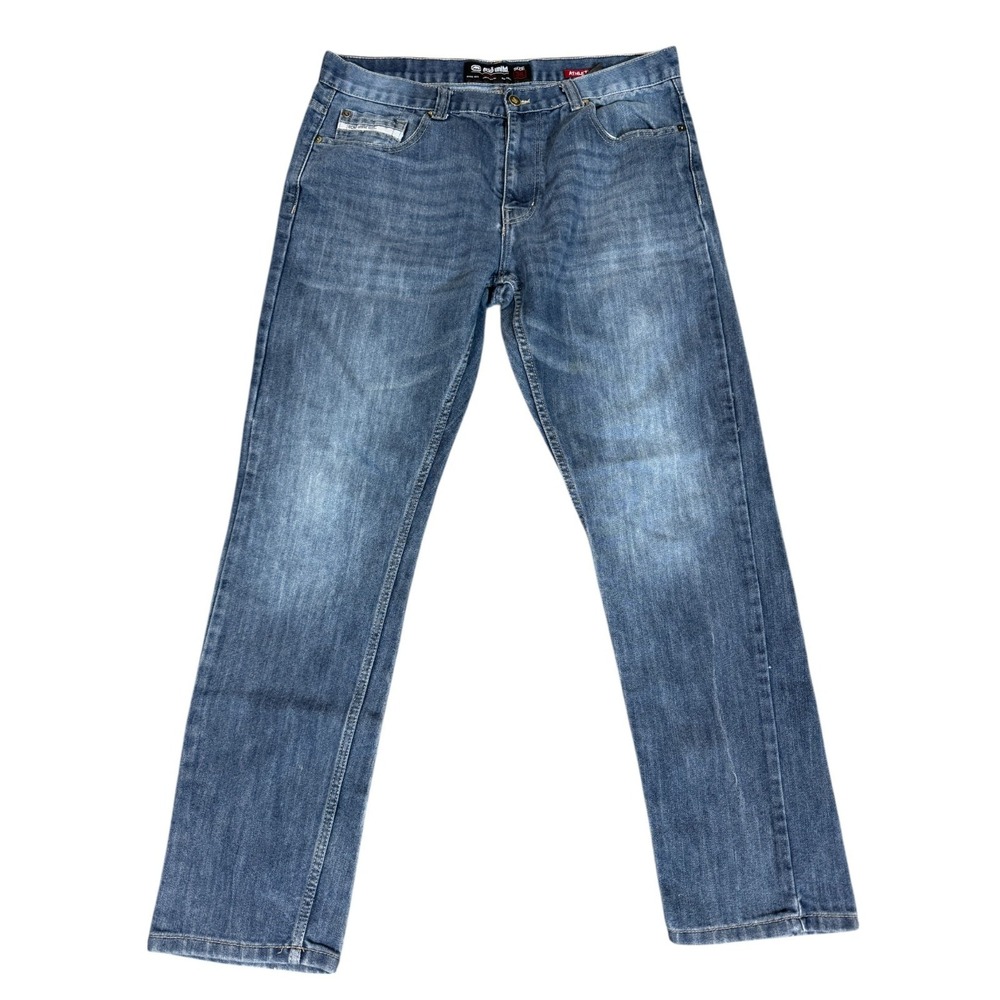 Ecko Unltd Jeans Men 36x32 Blue Denim Athletic Faded Whisker Stretch Tapered Y2K